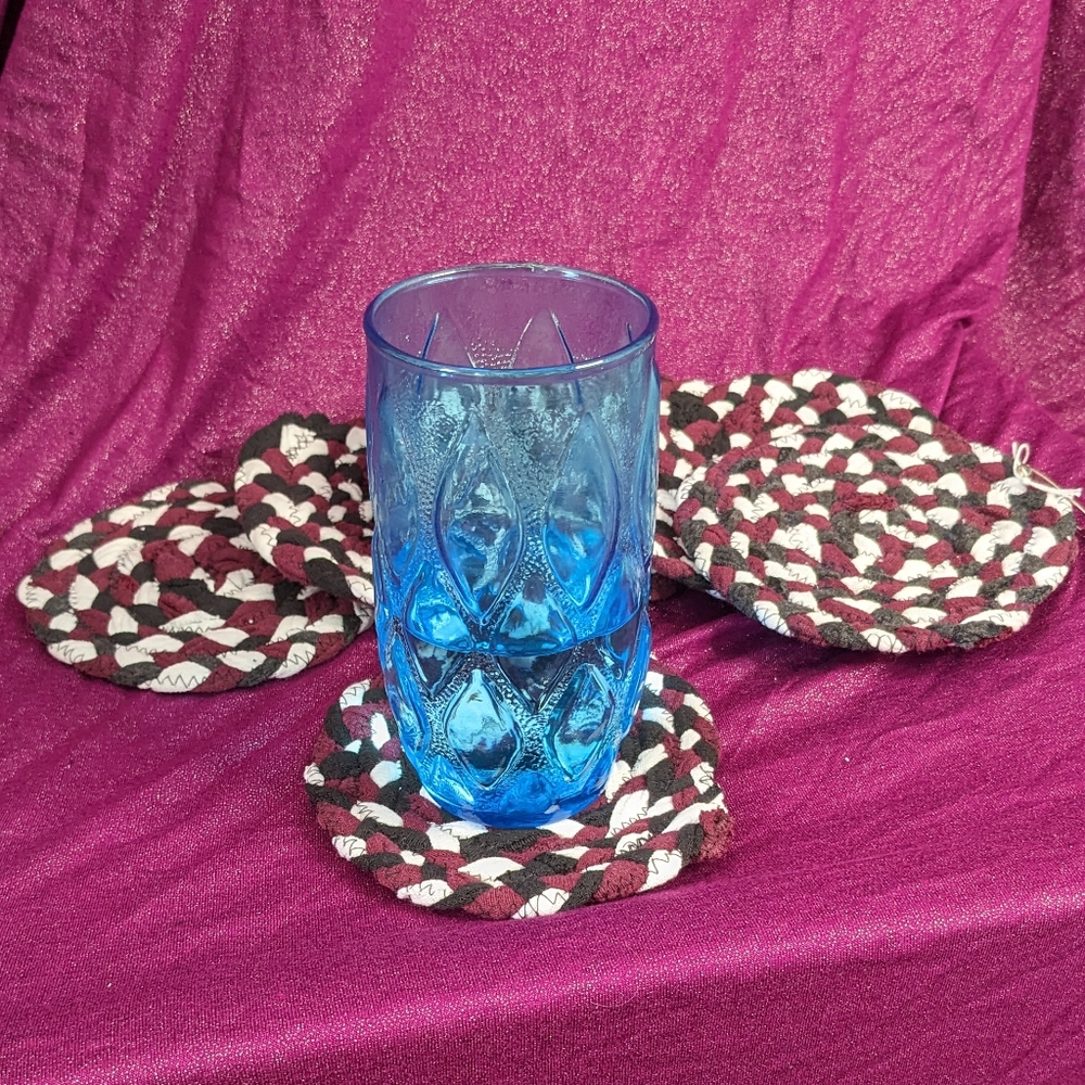 Upcycled braided red white and black coasters (2 of 7)